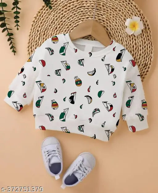 Printed unisex full sleeve 100%fleece kid sweatshirt with overall print, cotton, long sleeves, sizes range from 1-12 years, Indian origin
