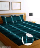 Green checked glace cotton fitted bedsheets, ideal for adults during summer. Set includes 2 pillow covers, size: Double Queen