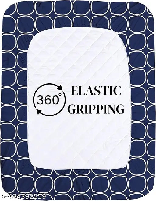 Glace cotton double bedsheet set with geometric pattern, elasticated and fitted, includes 2 pillow covers (78x72"/198x182cm), ideal for heavy mattresses (India)