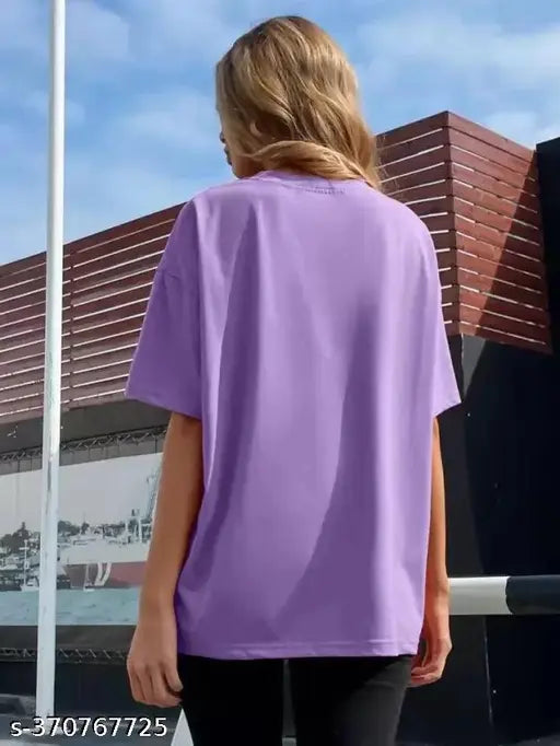 Purple cotton round neck t-shirt, women's casual