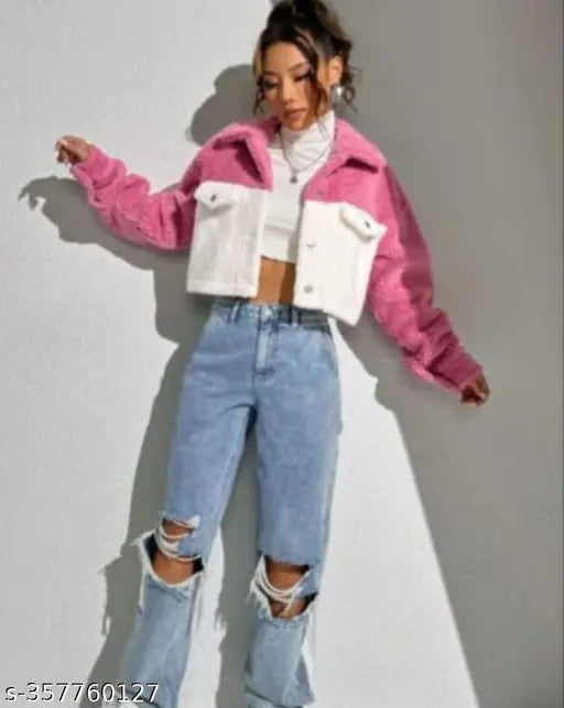 Wool pink jacket, solid-colored long sleeve, size S & M from India