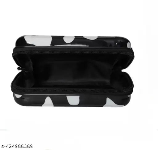 Black acrylic sling bag with multi-colored eye-catching prints