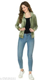 Olive velvet, solid full-sleeve women's casual jacket on hanger (India)
