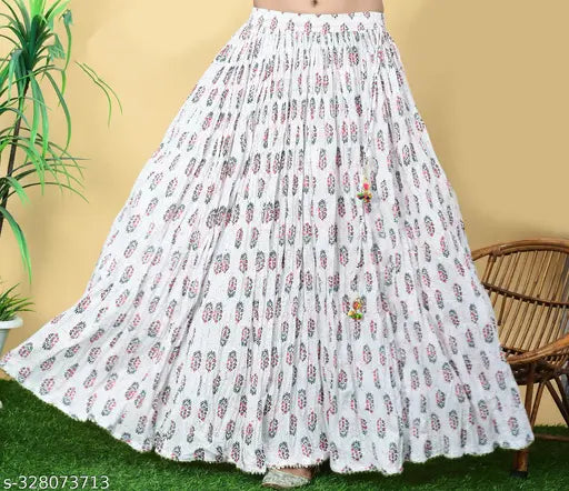 Cotton western skirt, cotton jaipuri sanganeri print, flared hem