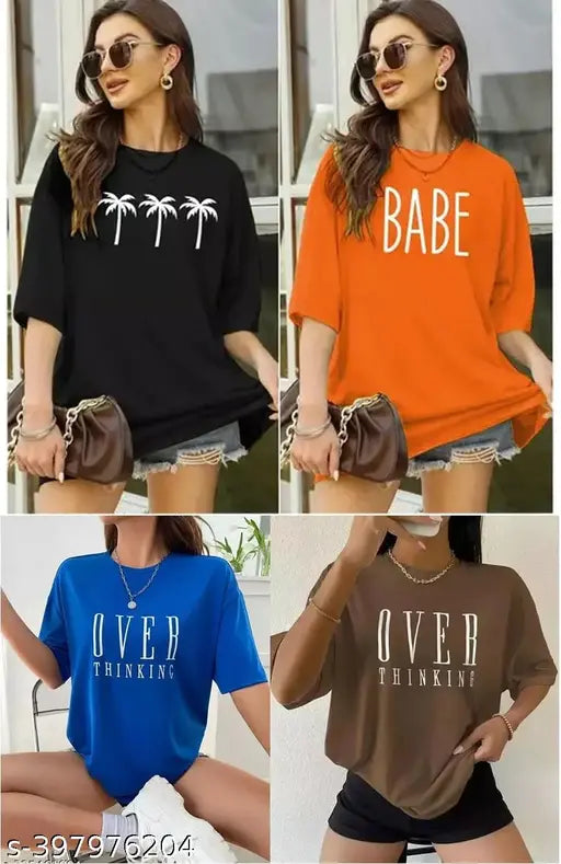 Over-sized graphic t-shirts, multicolor, set of 4
