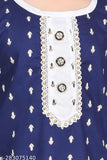 Navy blue rayon kurti patiala set for girls with dupatta, printed pattern, three-quarter sleeves. Hand wash, suitable for ages 3-10 years old