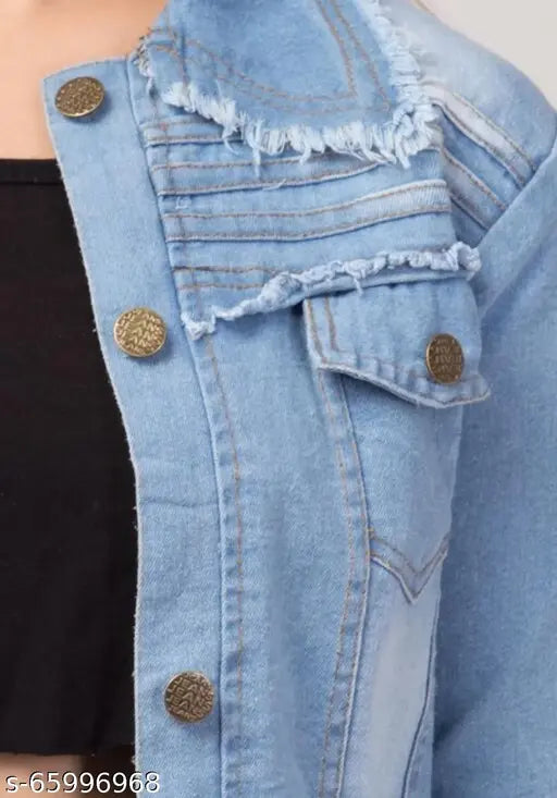 Classy denim dyed/washed retro waistcoat for women, three-quarter sleeves, Indian origin