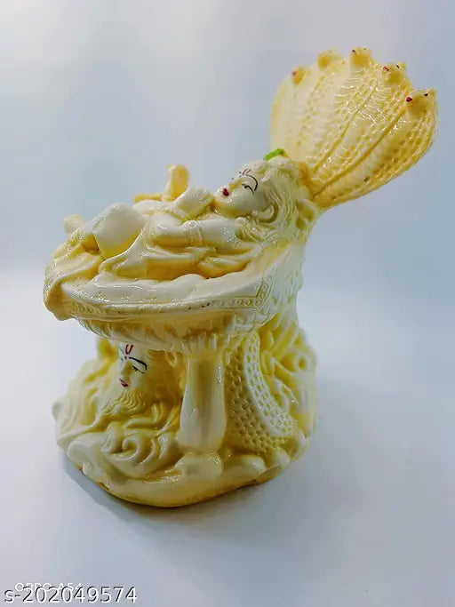 Warm white Krishna Vasudev resin idol, 12.5cm x 16.5cm x 11.5cm, traditional Indian showpiece for home or office decoration and corporate gifts