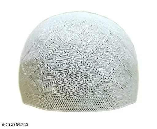 White cotton men's prayer cap set (pack of 8), comfortable for religious use, Indian origin