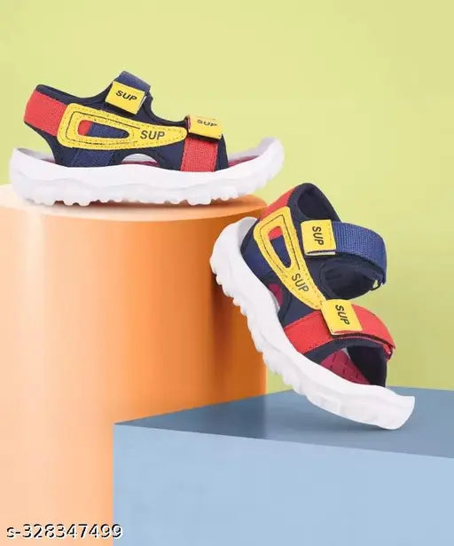 Blue, red and black sandals with 'super' branding in boys' and girls' styles