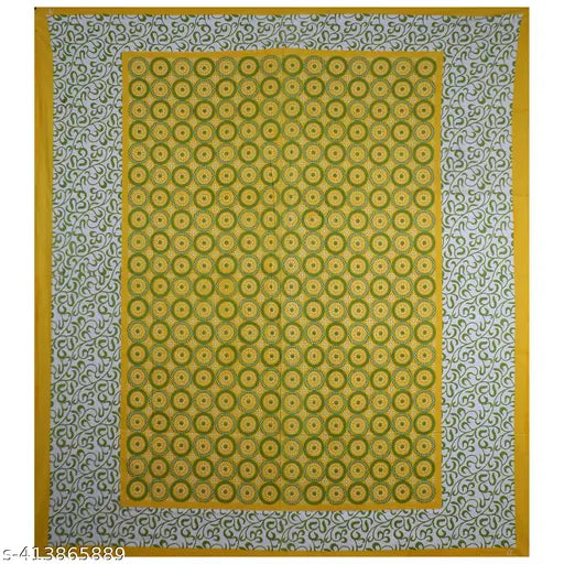 100 Cotton Jaipuri Bed Sheet Set, Green, Double Size, Printed Pattern