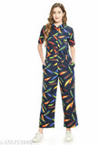 Multicolor crepe jumpsuit by AREEBA FASHION, printed net pattern, short sleeves, size M, India origin