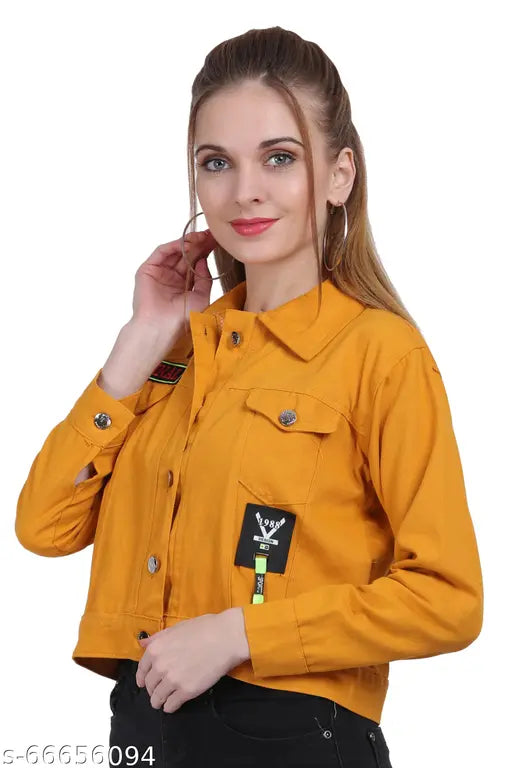 Denim cotton blend jacket with patch work, classy and graceful women's coat for women, sizes S-L (India origin)