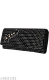 Fashionable black fabric clutch with decorative zip, possibly for evening events