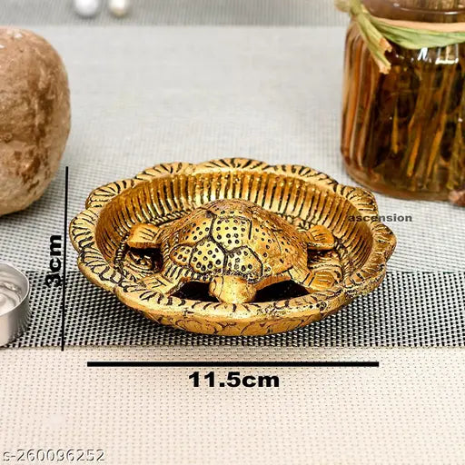 Metal tortoise plate showpiece, 45cm gold, feng shui decor for home or office