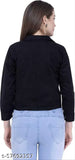 Black Solid Denim Full-Sleeve Women's Jacket by Saman Fashion Wear, with 2 pockets and a comfortable fit for casual days
