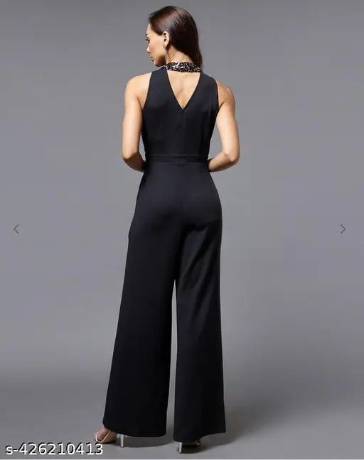 Embroidered net lycra sleeveless jumpsuit for women, Pretty Latest Women Jumpsuits on mannequin