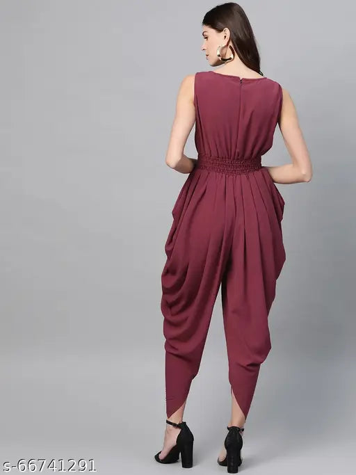 Embroidered polyester jumpsuit by Zima Leto, sleeveless and cowl design, Indian origin