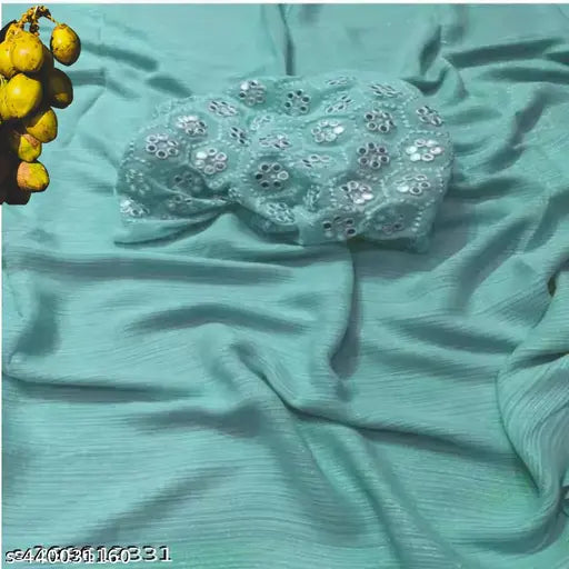 Teal georgette fabric embroidered blouse