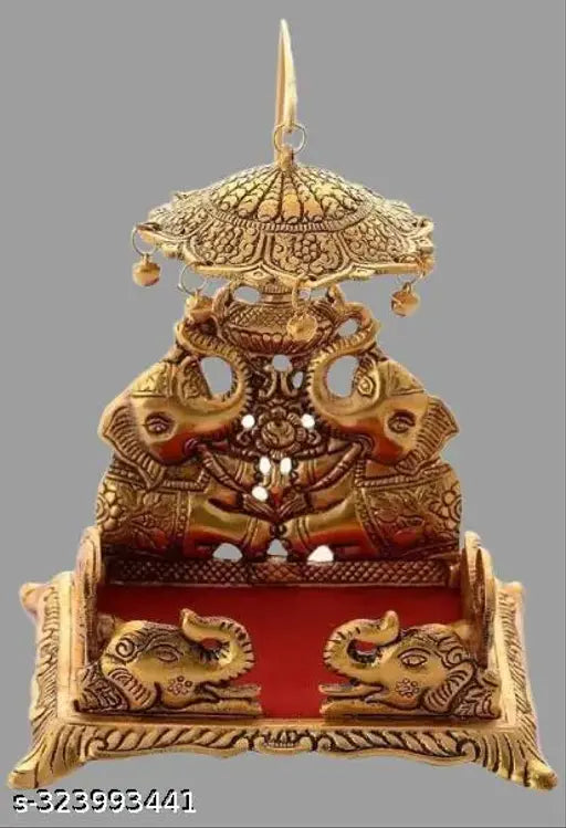 Metal Puja Singhasan Aasan Throne with Chatra Umbrella, Indian temple decor for Ganesha Krishna statues, size 9x6x55
