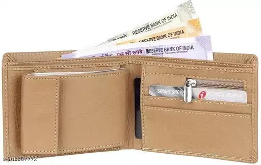 Brown PU Classic World wallet for men, features 2 compartments and 6 slots