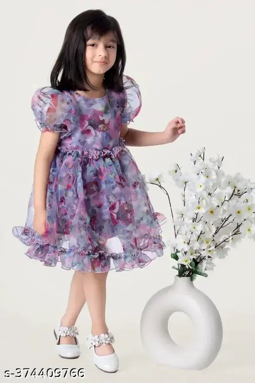 Printed nylon baby frock, short sleeves, vibrant design for 6-12 months, India origin