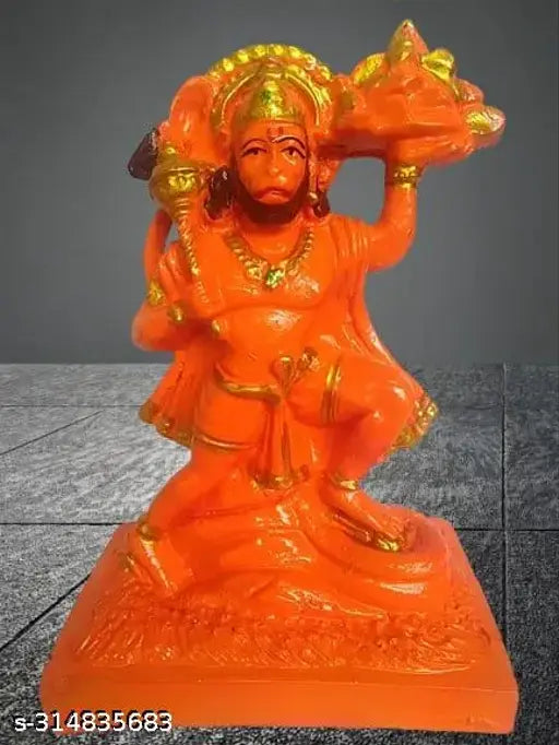 Orange Polyresin Hanuman Ji Murti, intricately handcrafted, 17CM tall statue for home or car decor