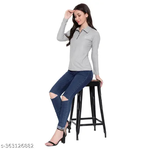 Stylish women's and girls half zip polo neck T-shirt pack, solid lycra full sleeve, soft polyester, printed sports t-shirt, pack of 2 (S-XL sizes)