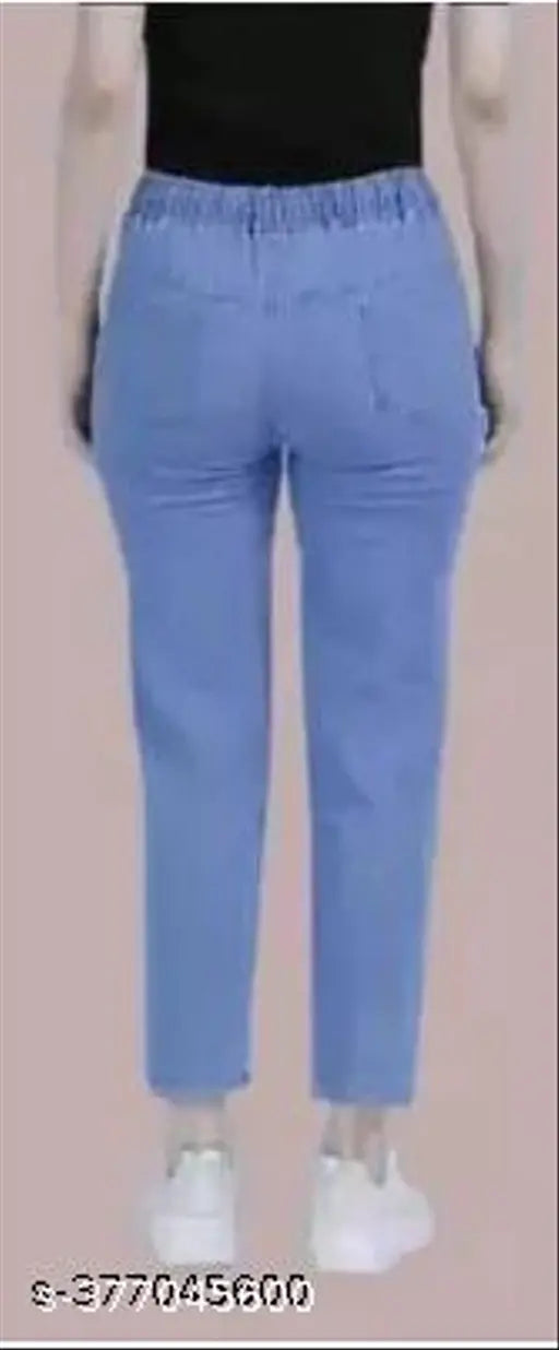 Light rough denim jogger for kids and women, solid pattern, 4 pockets, comfortable fit - size 26/28/30, origin India