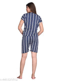 Trendy polycotton night suit set for women & girls, featuring printed shorts & top. Soft, comfortable sleepwear with elastic waist. Made in India
