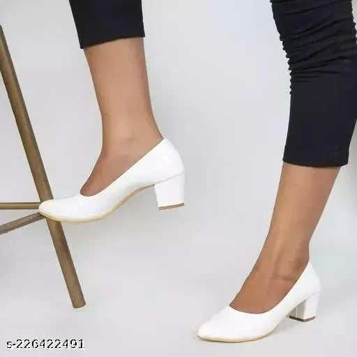 Synthetic solid white block heels, slip-on style for casual weddings and parties (2-inch height)