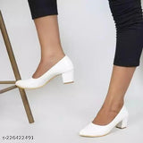 Synthetic solid white block heels, slip-on style for casual weddings and parties (2-inch height)