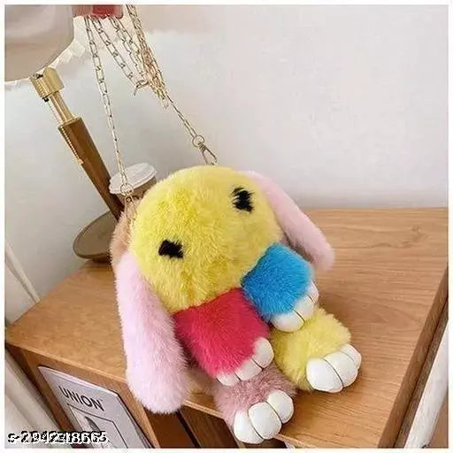 Multicolored stylish bag, featuring a bunny character