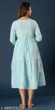 Sky blue rayon tiered kurti women's casual wear