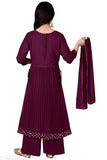 Purple georgette Anarkali Sharara with floral print for girls, high-quality ethnic kids wear set