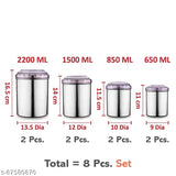 Stainless steel canister set, set of 8, 200ml capacity, purple plastic lid