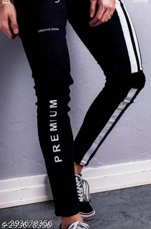 Black denim 4you designer printed jeans and pant, stylish placement print for men's fashion