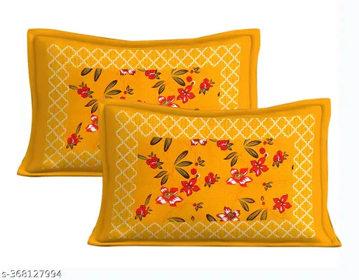 Orange cotton Rajasthani Jaipuri bedsheets set of 2 with floral design