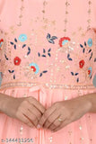 Chiffon anarkali palazzos dress with embroidered sleeves, modern style for girls aged 8-16 years, Indian origin