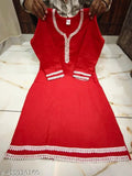 Red kameez with white lace and embroidery details