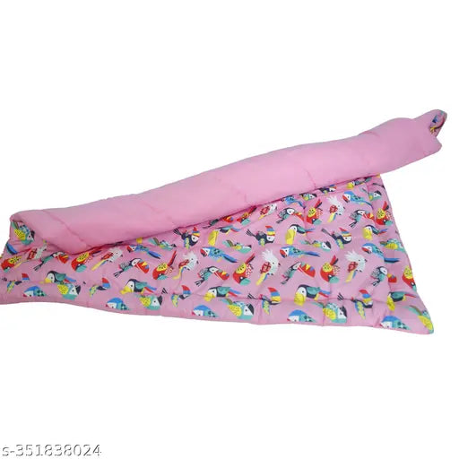 Handmade pink parrot baby quilt, cotton print, mild winter, 120 thread count, 14.5cm x 34.5cm, free size (40in x 31in), Indian origin Main image