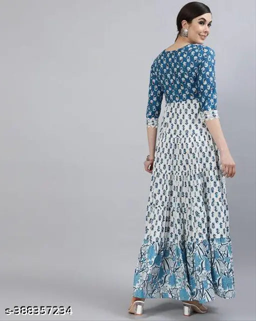 Pink and blue printed anarkali kameez