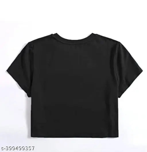 Classic modern casual cotton crop top t-shirt, short sleeves, printed pattern, perfect for summer vibes on fashion enthusiast model