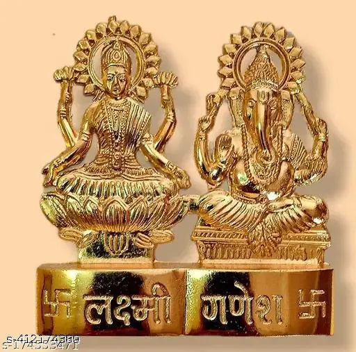Brass Haridwar Divine Ganesh-Laxmi Idol Set (7x7x1cm), Hindu Goddess & Lord Ganesha statue for home decor or Diwali puja