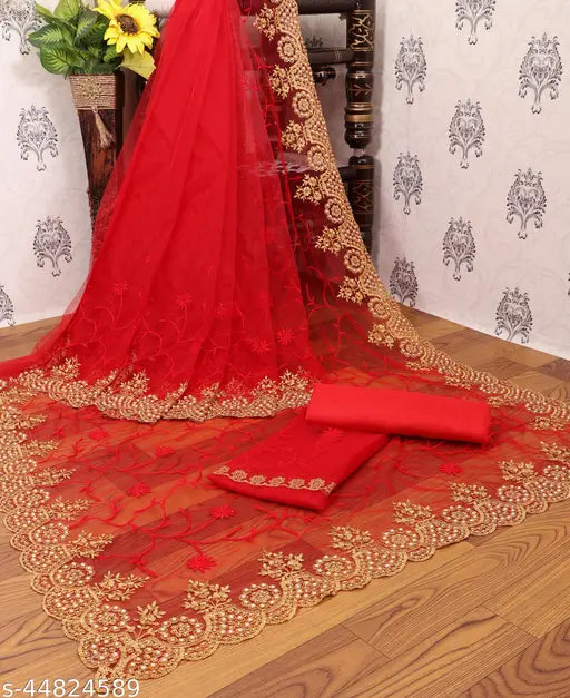 Embroidered net Banita Graceful saree and separate satin blouse, free size, Indian designer sari with stylish finish