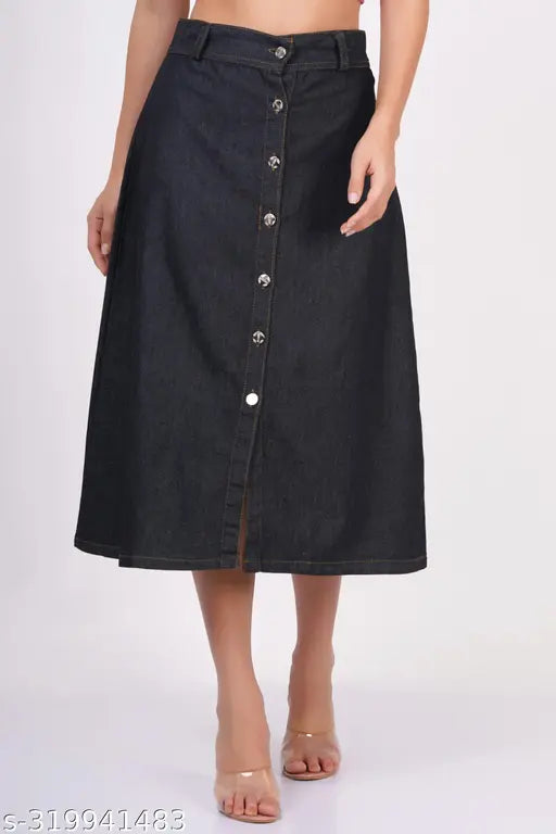 Women's and girls' black denim skirts, solid pattern, size 28-40, Indian origin