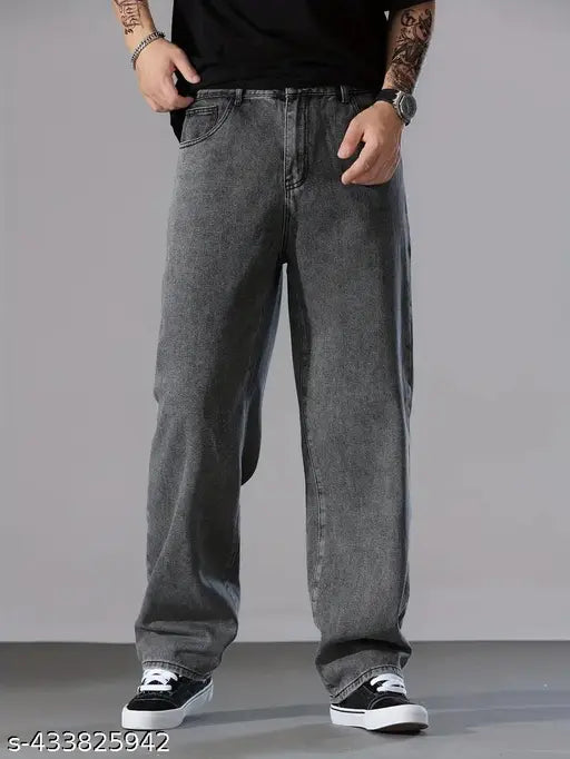 Trendy solid denim men's jeans, comfortable fit for sizes 28, 30, 32, 34 (India origin)