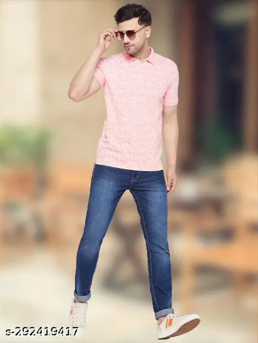 Pink cotton blend Wild West short sleeve polo neck t-shirt, all-over printed for men