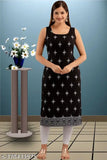 Black printed sleeveless kameez dress women's straight cut