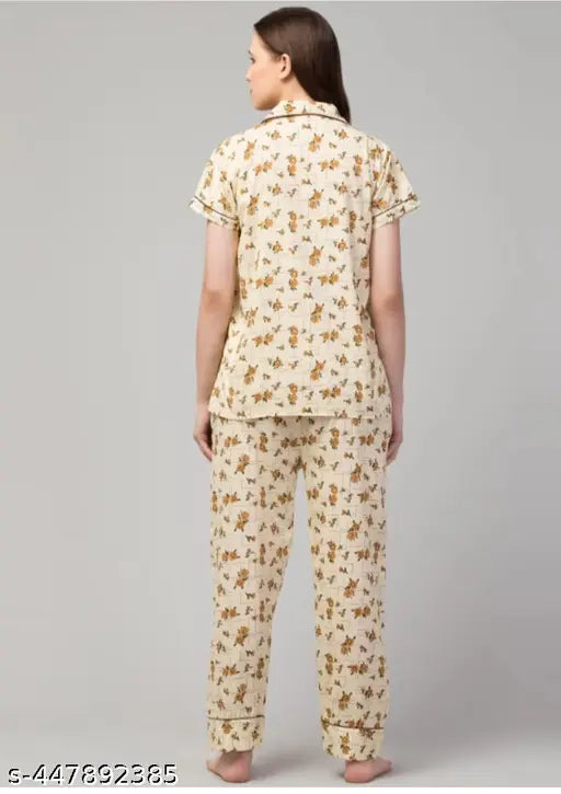 Light rayon print night suit for women, short-sleeved and comfortable for summer